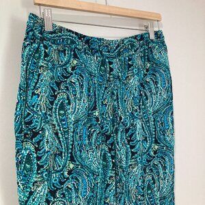Talbots Women Size M Rayon Tapered Leg Green Blue Flowy Summer Paisley Pant